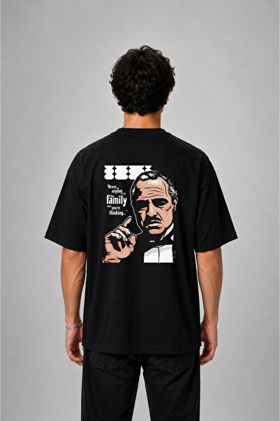 cesita Baba the Godfather Printed Oversize Cotton Black T-Shirt