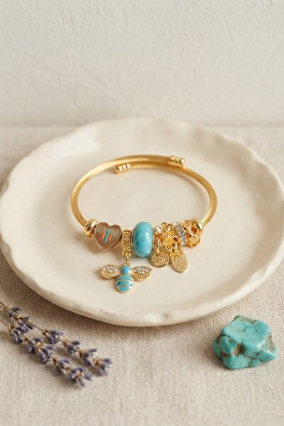 Inure Jewelry سوار على شكل قلب ونحلة باللون الأزرق