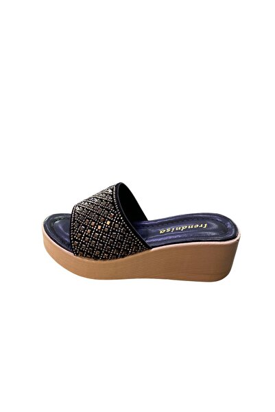 trendnisa Women's Wedge Heel Stone-Embellished Soft Inner Lined Slippers