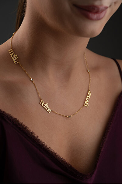 beonejewelry 925 Ayar Gümüş Kişiye Özel Taş Detaylı Çoklu İsim Kolye