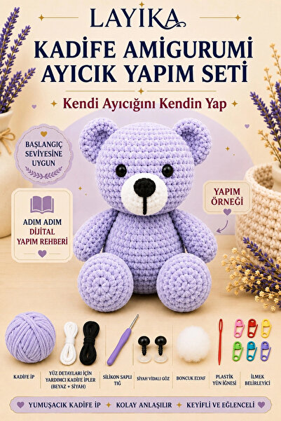 Kent Pazarı Set za pletenje plišanog medvedića od somota – Set za početnike z...
