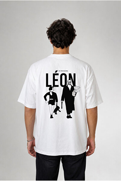 cesita Leon the Professional Printed Oversize Cotton White T-Shirt