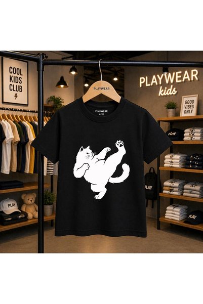 playwear تي شيرت للأطفال مطبوع عليه قطط كاريتسي 100% للجنسين 5 6 -7 8-9 10 -1...