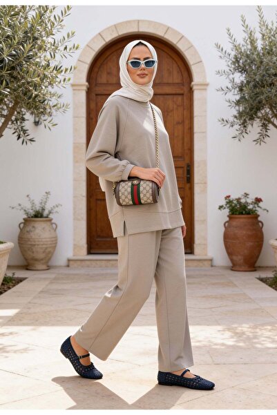 Aselim Hijap Moda طقم بنطلون ألونا مودال |   مقاس كبير فاخر ومريح - رمادي