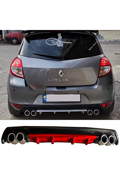 HasAkman Renault Clio 3 HB Kırmızı Difüzör Çiftli Yuvarlak Egzoz Görünümlü D ...
