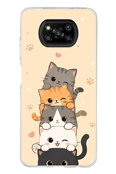 TechTree Poco X3-X3 PRO-NFC Uyumlu Sevimli Kedicikler ve Patiler Baskılı Sili...