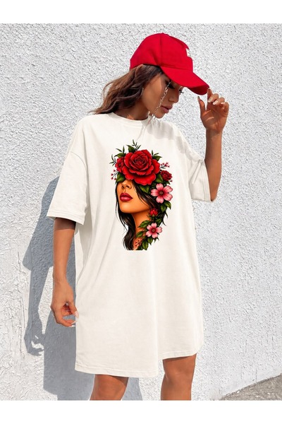 classy moda Γυναικείο μπλουζάκι με στάμπα γυναικείας φιγούρας, εξαιρετικά μακ...