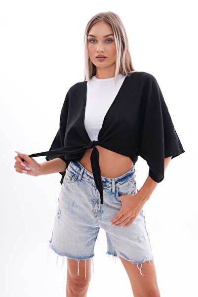 DazzUp Women's Muslin Fabric Tied Bolero