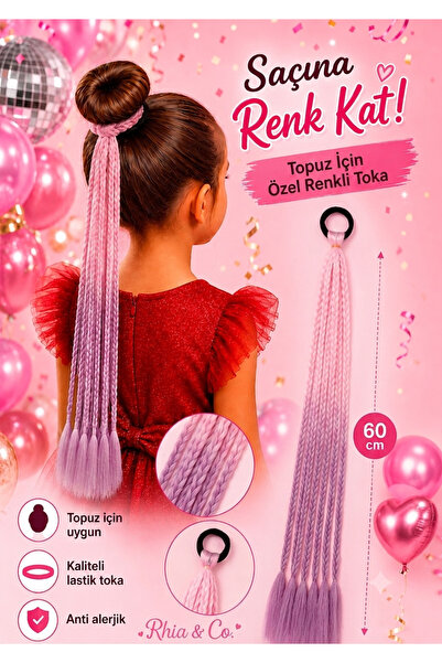 Rhea Company Afro Örgü Saç Tokası – 60 cm Pembe-Mor Ombreli Renkli Saç Aksesuarı