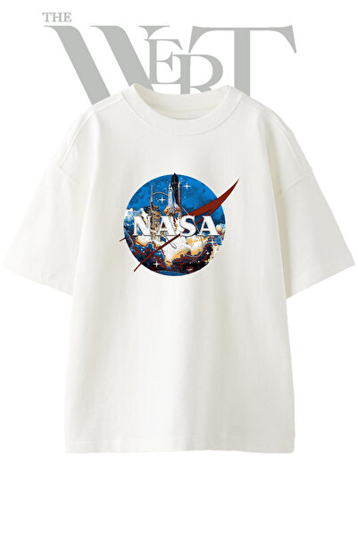 THEWERT Nasa Space Shuttle_3 Design Printed Unisex White Oversize T-Shirt