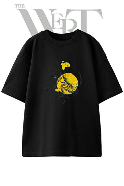 THEWERT Dizajn skice limuna, štampana unisex crna oversize majica