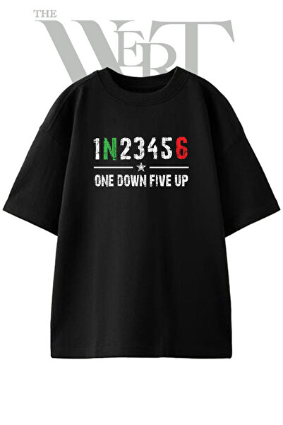 THEWERT One down Five up Design Printed Unisex Black Oversize T-Shirt