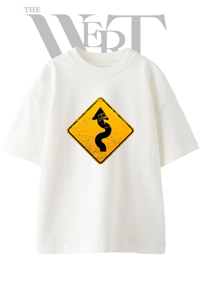THEWERT S Curve Sign Design Printed Unisex White Oversize T-Shirt