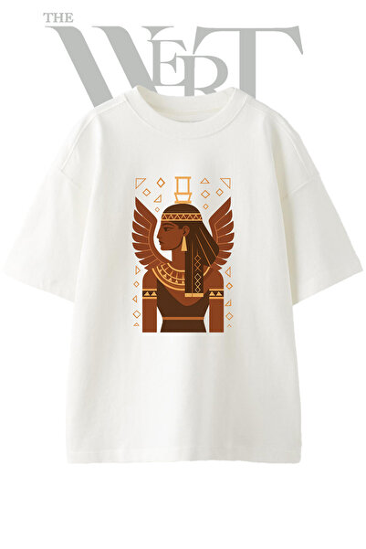 THEWERT Μπλουζάκι Unisex με στάμπα Isis Goddess Design, λευκό, oversized