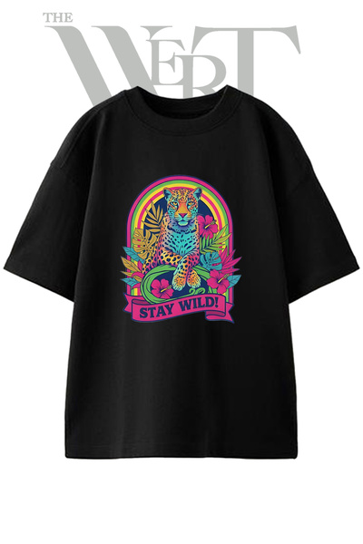 THEWERT Neonska majica sa leopard dizajnom, unisex, crna, velika veličina