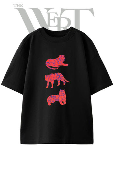 THEWERT Μπλουζάκι Red Tiger Design με στάμπα Unisex σε μαύρο χρώμα oversize