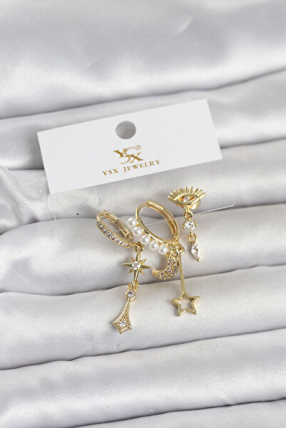 Mega Bazaar Brass Gold Color Zircon Stone Night Theme 3-Piece Women's Earrings