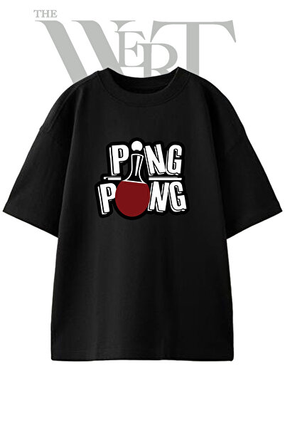 THEWERT Tricou oversize negru unisex cu imprimeu Ping Pong Design