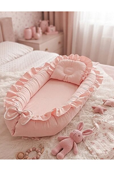 Babynest Ortopedik Fırfırlı somon pembesi Yatak Ve Ortopedik Yastık