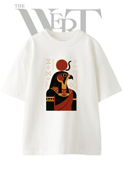 THEWERT Tricou oversize alb unisex cu imprimeu Horus Design