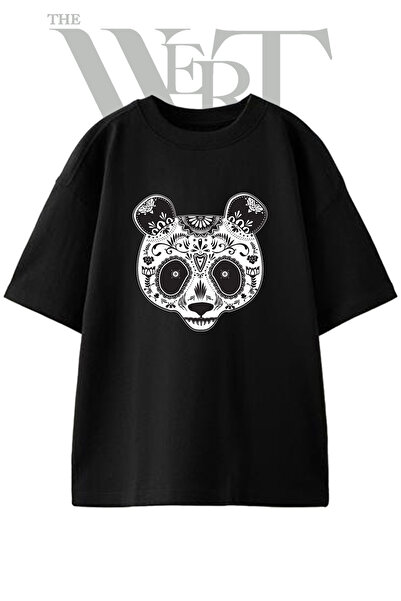 THEWERT Μπλουζάκι Panda Calavera με στάμπα, Unisex, μαύρο, oversized
