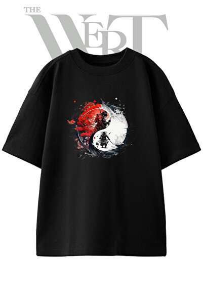 THEWERT Samuraj Yin Yang dizajn, štampana unisex crna oversize majica