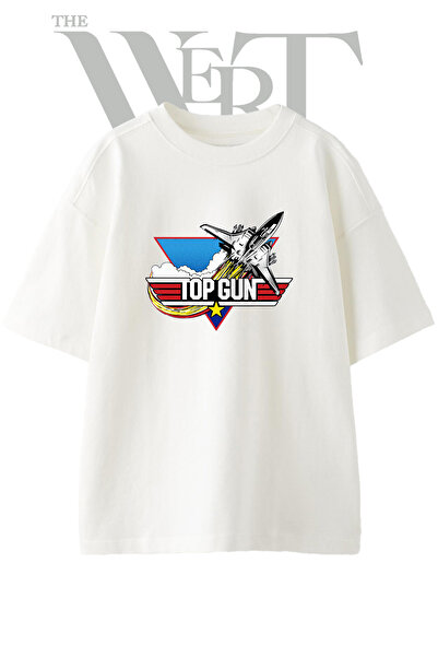 THEWERT Top Gun dizajn, štampana unisex bela majica prevelikog kroja