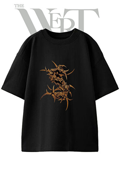 THEWERT Tricou negru oversize unisex cu imprimeu Satan Creative Design