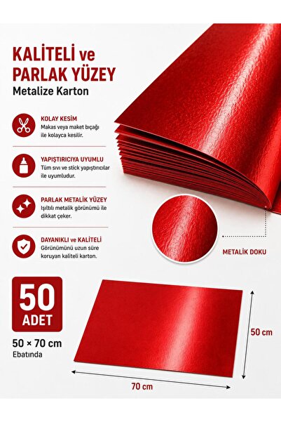 LOREMPBOX Metalize Fon Kartonu Parlak Karton 50’li Paket Okul, Hobi, Davetiye...
