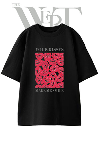 THEWERT Opucuk Izleri Design Printed Unisex Black Oversize T-Shirt