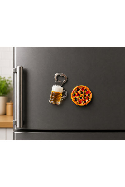 Genel Markalar 2’li Dekoratif Magnet Seti – Açacak Kupa ve Pizza Tasarımı 10x10