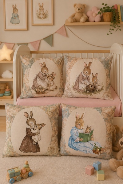 EVPANYA Rabbit Girl and Her Mother Patterned 4-Piece Children's and Baby Pill...