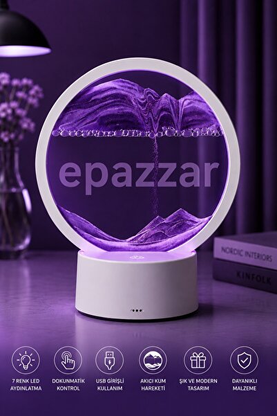 epazzar Işıklı Kum Saati Mor 3d Cam 7 Renk Multicolor Çöl Tasarımlı Sulu Doku...