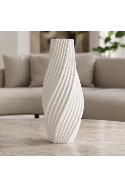 OEM Vaza inalta alb mat, 20 cm, cu design spiralat, ideala pentru flori artif...