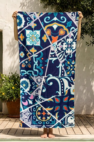 Remsa Mayo Printed Sea Pool Beach Towel 02 İznik Navy Blue