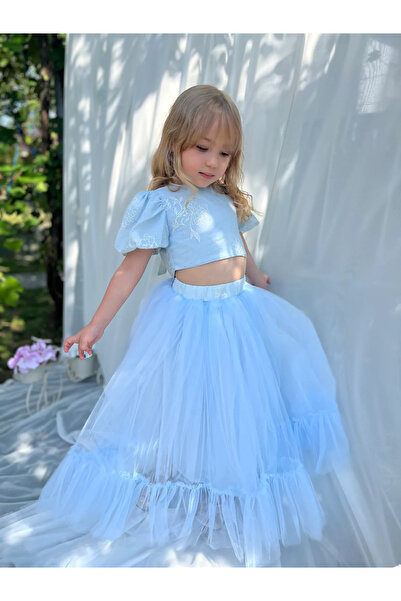 Little Ya Ya Love Girl's Embroidered Backless Crop Top and Skirt Set