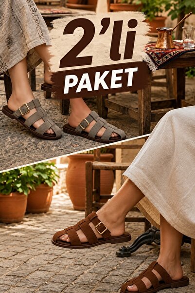 Moda Frato ASSOS 2'Lİ PAKET Süet Kapalı Kadın Terlik Rahat Taban Dış Mekan & ...
