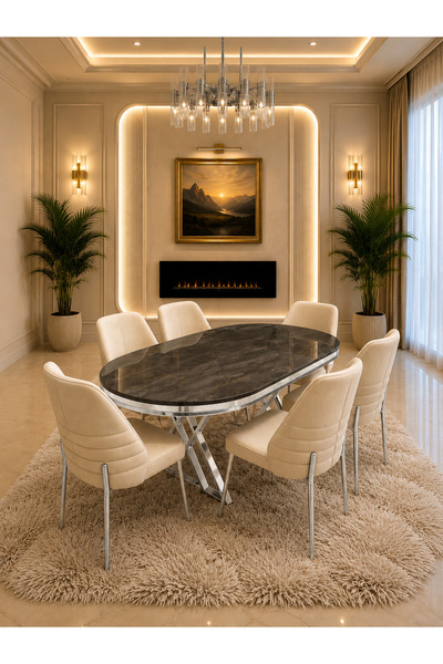 Concept Ayz Home Vİora Krom Serisi 6 Kişilik Krem Kumaş 90*168 İrony Lake Pan...