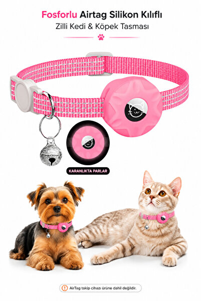 CONOCER AirTag Uyumlu Kedi Tasması Reflektörlü Fosforlu AirTag Kılıflı Zilli ...