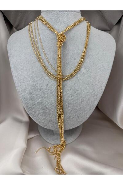 ZS Aksesuar Women's Silver Color Multi-Layered Chain Knot Detailed Tassel Y N...