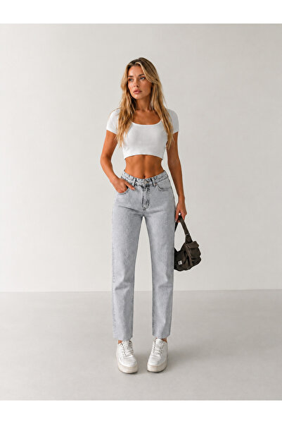 SHEVEGA Women's Smoked Stone Detailed Boyfriend Mom Jeans Denim Trousers