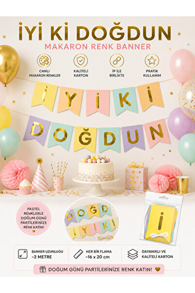 Partifabrik Colorful Macaron Happy Birthday Lettering Birthday Decoration