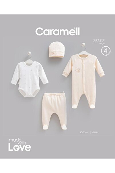 Caramell 100% Cotton 4-Piece Overalls Teddy Bear Set 0-3 Months 50-56 cm Beig...