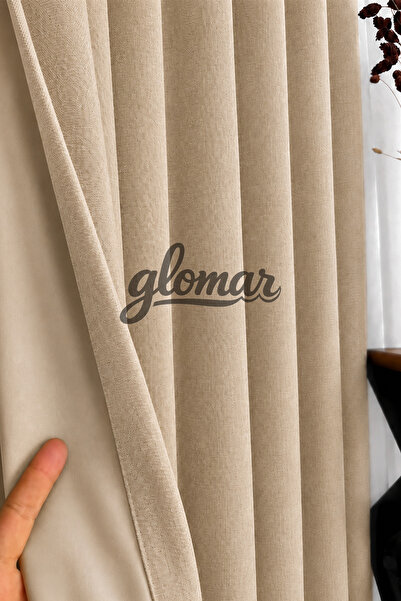 GLOMAR Cortina de in, culoare bej, opaca, simpla, fara pliuri, cu cornișă, ul...