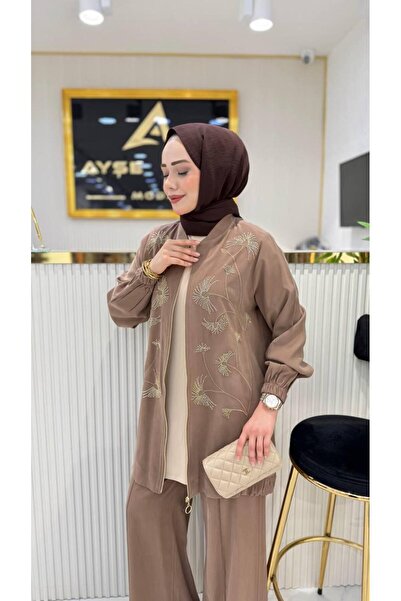 LİVAMODA43 AYŞE AKAY BOMBER NAKIŞ İŞLEMELİ TENSEL TAKIM