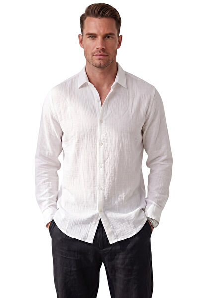 DeepSEA White 97% Cotton Muslin Fabric Breathable Summer Comfortable Cut Men'...