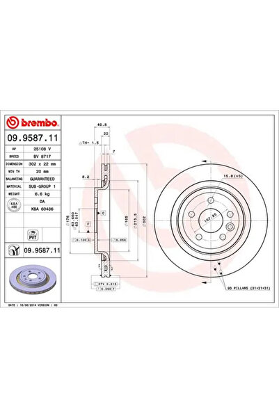 Brembo Set Discuri Frana Volvo S80 2/V70 3/XC70 2 Volvo (Changan) S80L 2006-2019
