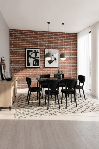 Concept Ayz Home Valoria Serisi 6 Kişilik 80x130 cm Siyah Mermer MDF Siyah Ku...