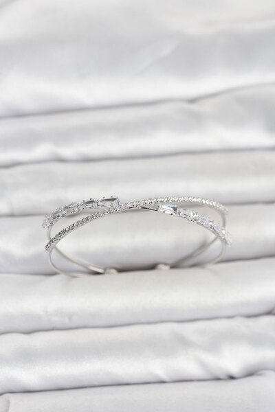 Mega Bazaar Brass Silver Color Baguette Zircon Stone Women's Bracelet
