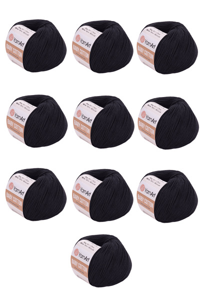 Yarnart Baby Cotton 10 Pieces Hand Knitting Yarn (460 Black) 50% Cotton 50% A...